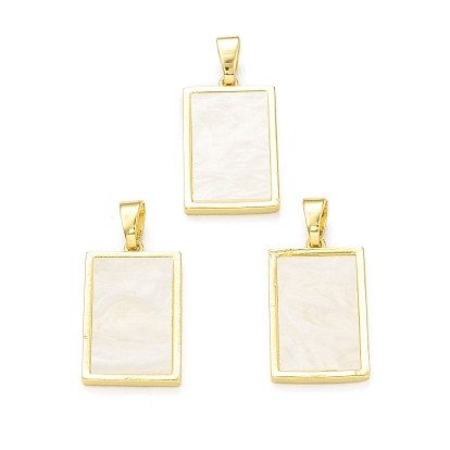 Plastic Pendants, with Rack Plating Brass Findings, Cadmium Free & Lead Free, Long-Lasting Plated, Rectangle Charm