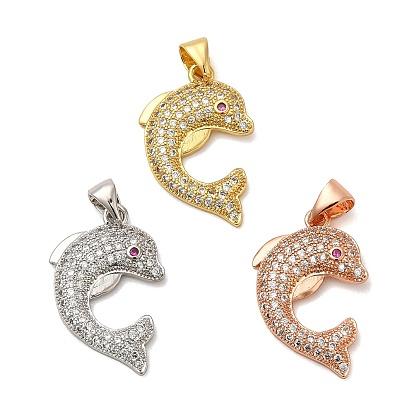 Дельфин латуни микро проложить Цирконом подвески, без свинца и без никеля , 21x15x3 мм, отверстие : 3x4 мм