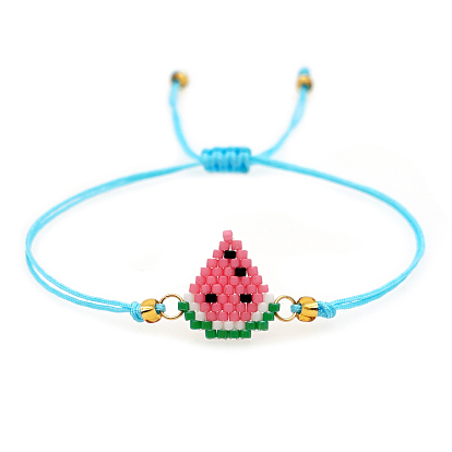 Friendship Watermelon Loom Pattern Seed Beads Bracelets for Women, Adjustable Nylon Cord Braided Bead Bracelets