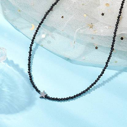 3мм ожерелья из натуральной черной шпинели с ограненными круглыми бусинами, Звездные ожерелья из синтетического немагнитного гематита для женщин