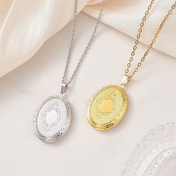 2шт. 2 цвета латунный овальный кулон-медальон на цепочке, с 304 кабельными цепочками из нержавеющей стали