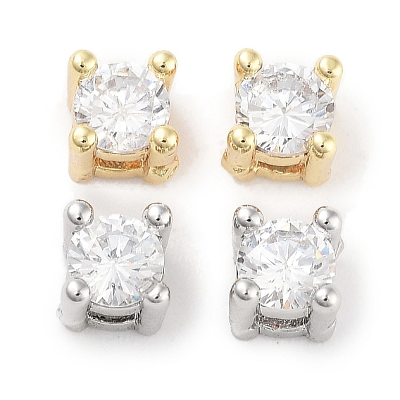 Микро из латуни с одинарными прозрачными бусинами из циркония, без кадмия, без никеля и без свинца, плоско-круглые