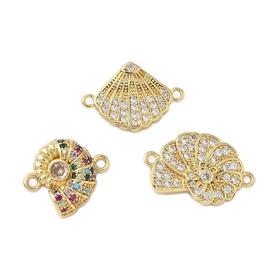 Подвески-соединители в форме ракушки из латуни с микропаве из кубического циркония, реальный 18 k позолоченный, стойки покрытие, долговечный, без кадмия и без свинца