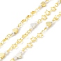 Handmade Brass Star Link Chain, with Heart & Glass Pearl Beaded, Long-Lasting Plated, Soldered, with Spool