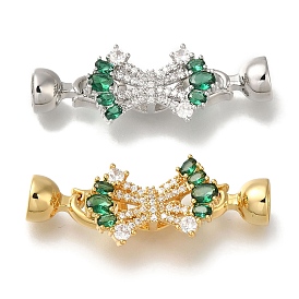 Brass Fold Over Clasps, Micro Pave Green Cubic Zirconia