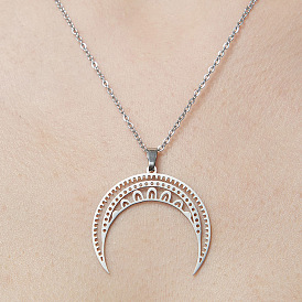 201 Stainless Steel Hollow Double Horn Pendant Necklace