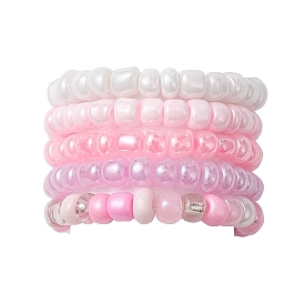 5Pcs 5 Color Glass Seed Beaded Stretch Finger Rings, Stackable Rings