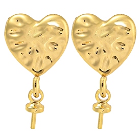 Rack Plating Brass Studs Earrings Finding, Cadmium Free & Lead Free, Long-lasting Plated, Heart