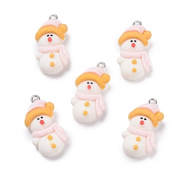 Opaque Resin Pendants, with Platinum Tone Iron Loops, Snowman