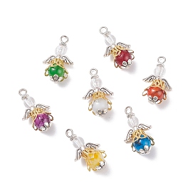 Baking Paint Glass Beaded Pendants Set, with Iron & Alloy Findings, Acrylic Beads, Angel