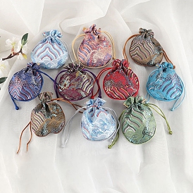 Silk Drawstring Bags, Gift Jewelry Packaging Bag for Earrings Bracelet Packaging, Flat Round
