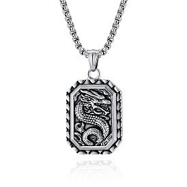 Retro Chinese Style Dragon-Shaped Titanium Steel Pendant Box Chain Necklaces