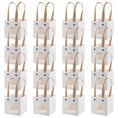 Sacs-cadeaux en papier, avec fenêtre et poignées visibles en plastique, carrée