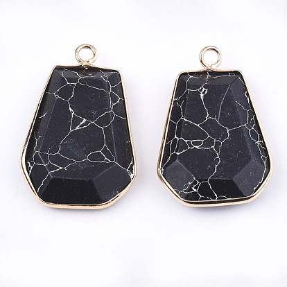 Gemstone Pendants, with Brass Findings, Trapezoid, Golden