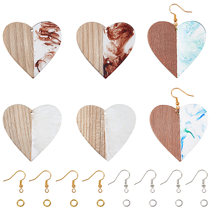 DIY Dangle Earring Making Kits, Including Resin & Heart Shape Walnut Wood Pendants, Brass Earring Hooks & Jump Rings