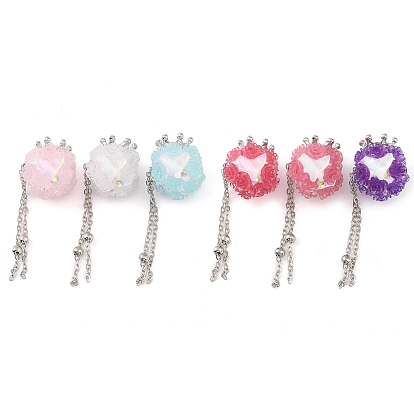 Светящиеся бусины из полимерной глины ручной работы со стразами, рыбий хвост из смолы, акриловая роза и цепочка из сплава, корона