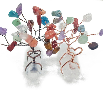 Natural Gemstone Chips Tree of Life Decorations, with Nuggets Gemstone Base and Copper Wire Feng Shui Energy Stone Gift for Women Men Meditation