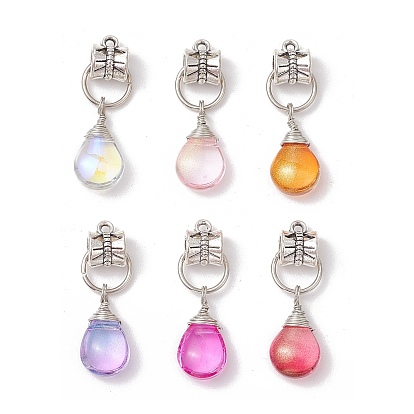 Подвески гальванизируйте стекла, с поручнями из сплава в тибетском стиле, слезинки, античное серебро