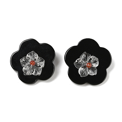 Натуральный черный оникс (окрашенный и нагретый) и кварцевый кристалл и бусины ручной работы из сердолика