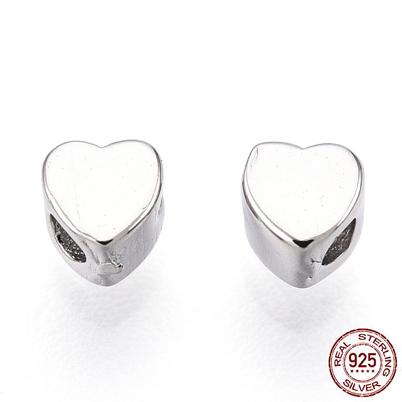 925 Sterling Silver Beads, Heart, Nickel Free, with S925 Stamp