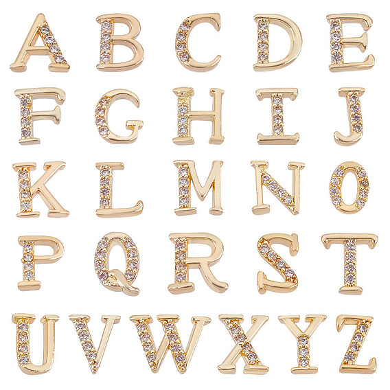 26шт 26 стиль латунные кабошоны, ногтей декоративные аксессуары, с кубического циркония, буквы