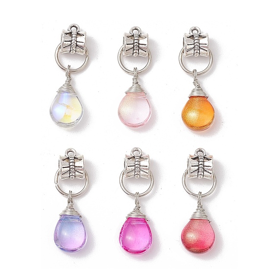 Подвески гальванизируйте стекла, с поручнями из сплава в тибетском стиле, слезинки, античное серебро