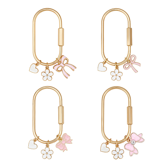 4 латунные винтовые застежки, с подвесками из эмали и сплава , бантом, золотые