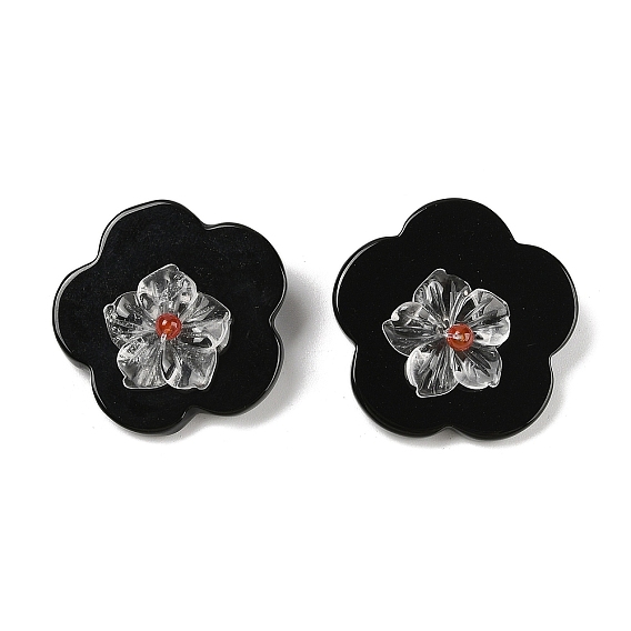 Натуральный черный оникс (окрашенный и нагретый) и кварцевый кристалл и бусины ручной работы из сердолика