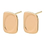 SHEGRACE Brass Stud Earring Findings, Rectangle, with Loop, Cadmium Free & Lead Free & Nickel Free