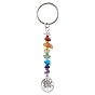 Tree of Life Tibetan Style Alloy Pendant Keychains, with Natural Gemstone Chip Beads and Iron Split Key Rings