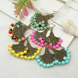 Tibetan Style Chandelier Earrings, Antique Dangling Earring, with Baking Paint Glass Beads and Iron Earring Hooks, 56mm