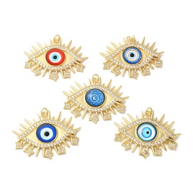 Rack Plating Brass Cubic Zirconia Pendants, with Glass, Cadmium Free & Lead Free, Long-Lasting Plated, Evil Eye, with Jump Ring