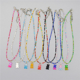Adorable collier de perles ours aux couleurs dégradées pour les filles de style bohème
