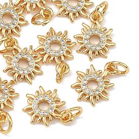 SHEGRACE Brass Clear Cubic Zirconia Charms, Sun Charms, Cadmium Free & Lead Free & Nickel Free