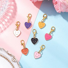 Подвески из сплава с эмалью, сердце с улыбающимся лицом, Сплав с застежками когтя омара