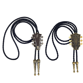 2Pcs 2 Styles Alloy Guitar Pendant Bolo Tie Lariat Necklaces, with Black PU Leather Cord