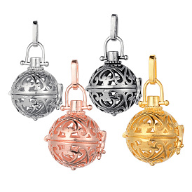 Brass Hollow Round Cage Pendants, For Chime Ball Pendant Necklaces Making, Lead Free & Nickel Free & Cadmium Free, 27.5x21mm, Hole: 3.5x8mm