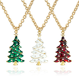 Sparkling Christmas Tree Pendant Necklace - Fashionable and Versatile Collarbone Chain Jewelry with Alloy and Rhinestone Embellishments