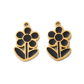 Ion Plating(IP) 304 Stainless Steel Enamel Charms, Real 18K Gold Plated, Flower Charm