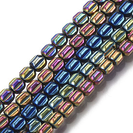 Electroplate Non-magnetic Synthetic Hematite Beads Strands, Corrugated Beads, Pumpkin