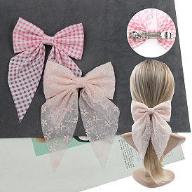 600Pcs 2Styles Tartan & Flower Pattern Bowknot Polyester Hair Barrettes, with Iron Clips, for Women Girls