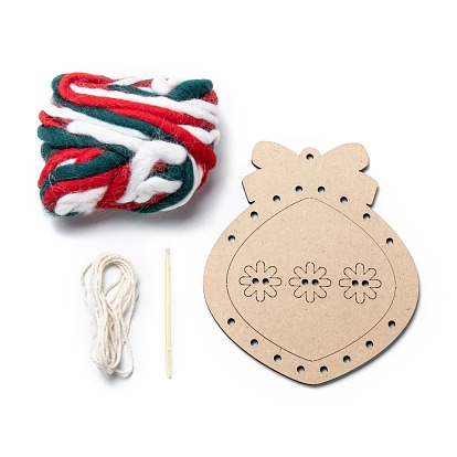 DIY Christmas Bell Wooden Weaving Art, Including MDF Stencil, Woolen Yarn, Cotton Thread and Plastic Needle