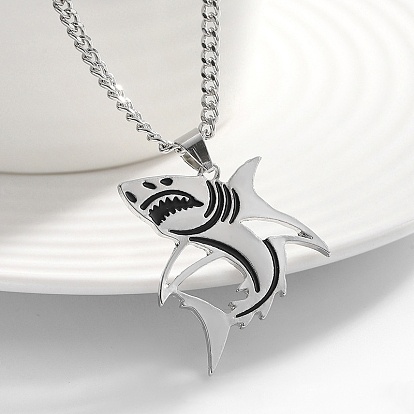 Акула цинковый сплав черная эмаль кулон ожерелья для женщин