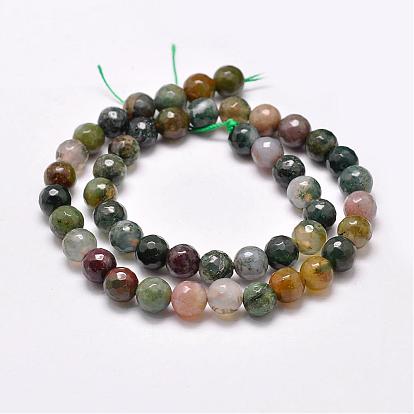 Natural Indian Agate Beads Strands, Round, Faceted