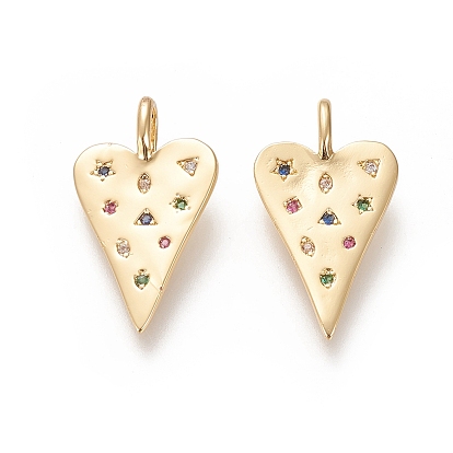 Brass Micro Pave Cubic Zirconia Pendants, Cadmium Free & Lead Free, Long-Lasting Plated, Heart, Colorful