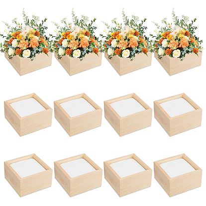 12шт. деревянные упаковочные коробки, без крышки, с 12шт. белой крафтовой пены, квадратный
