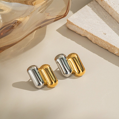 Двухцветные овальные 304 серьги-гвоздики из нержавеющей стали