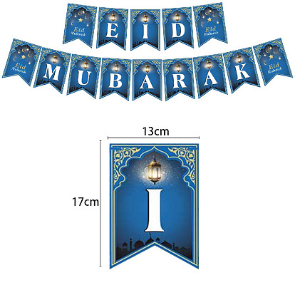 Eid Mubarak Paper Flags, Hanging Banner, for Ramadan Festival Decorations