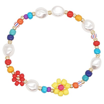Bohemian Style Pearl Acrylic Alphabet Glass Crystal Bead Bracelet Stackable Smiley Jewelry