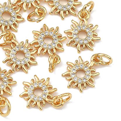 SHEGRACE Brass Clear Cubic Zirconia Charms, Sun Charms, Cadmium Free & Lead Free & Nickel Free